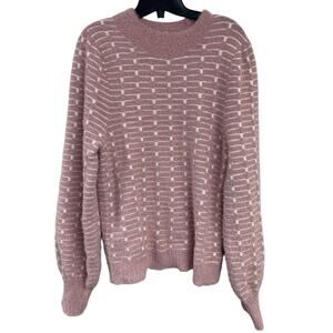 89th + Madison Womens Medium Long Sleeve Fuzzy Striped Square Knit Sweater